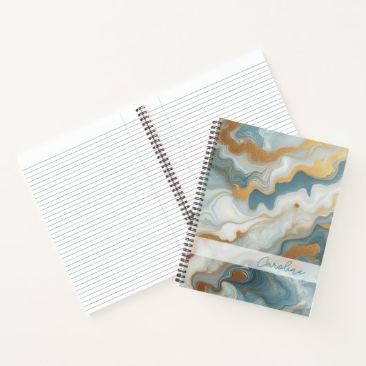 Carnet Motif d'art en marbre gris Turquoise bleu or (Intérieur)