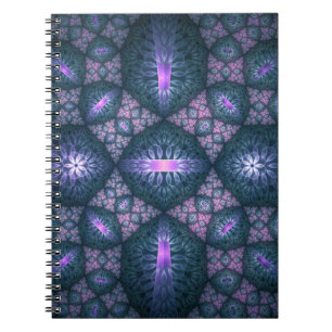 Carnet motif d'art fractal 3D Turquoise violet rose
