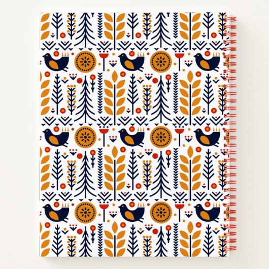 Carnet Motif d'art populaire aux oiseaux d'automne (Dos)