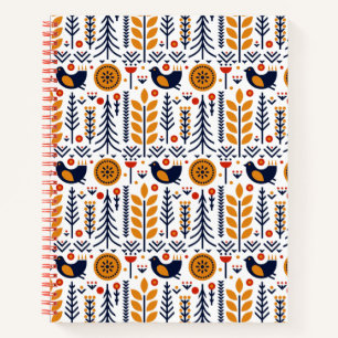 Carnet Motif d'art populaire aux oiseaux d'automne