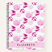 Carnet Motif De Baleines, Baleines Roses, Votre Nom (Devant)