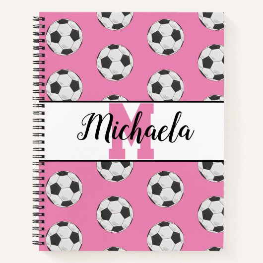 Carnet Motif de balle de soccer initial rose monogramme (Devant)