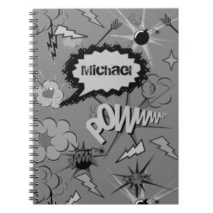 Carnet Motif de bande dessinée rétro personnalisé gris