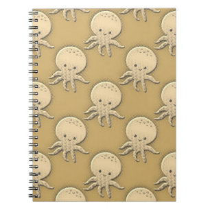 Carnet Motif de bébé pieuvre sépia de style vintage