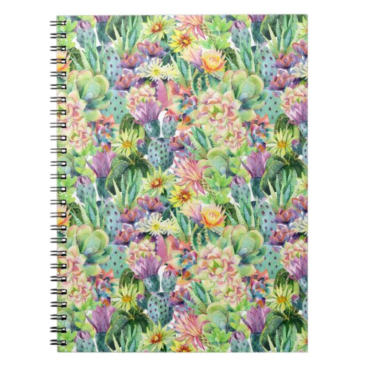 Carnet Motif de cactus d'aquarelle en fleurs exotiques (Devant)