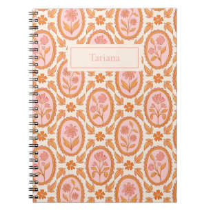 Carnet Motif de cameo floral vintage en rose et orange