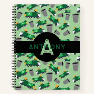 Carnet Motif de camions poubelles de recyclage Monogramme