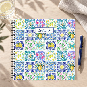 Carnet Motif de carreaux de majolique siciliens bleu jaun