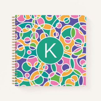 Carnet Motif de cercles fous colorés lumineux Monogramme