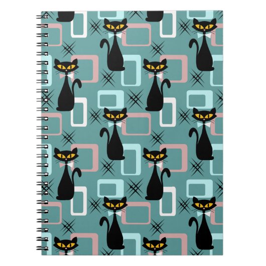 Carnet Motif de chat noir du milieu du siècle (Devant)