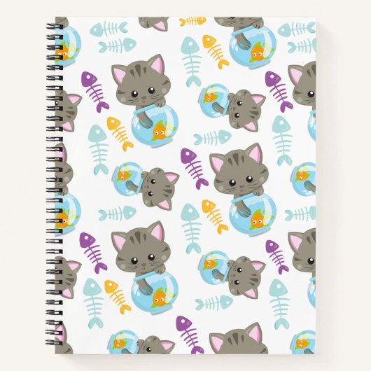 Carnet Motif De Chats, Chats Mignons, Chatons, Poisson (Devant)