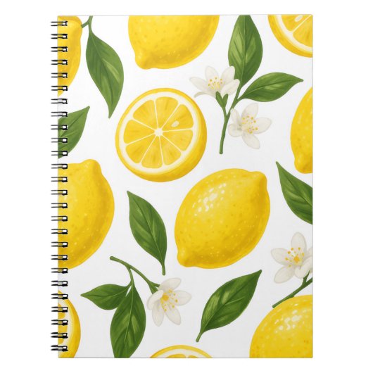 Carnet Motif de citron frais avec feuilles et fleurs (Devant)