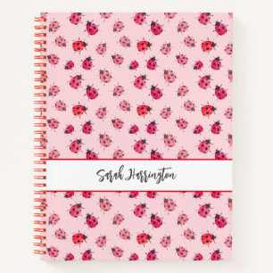Carnet Motif de coccinelle à l'aquarelle rose illustré à 