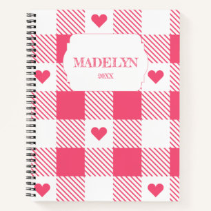Carnet motif de cœur à carreaux rose et blanc monogramme