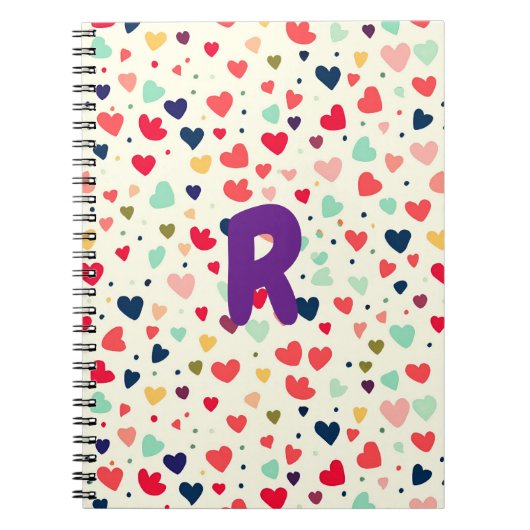 Carnet Motif de coeur mou initial personnalisé violet (Devant)