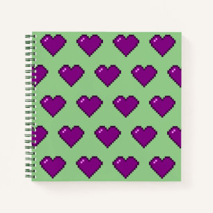 Carnet Motif de coeur violet Pixel