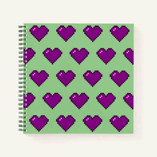 Carnet Motif de coeur violet Pixel (Devant)