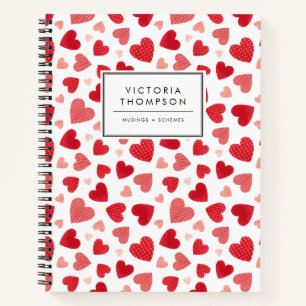 Carnet Motif de coeurs en patchwork aquarelle rouge migno