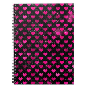 Carnet Motif de cœurs glamour rose vif et noir