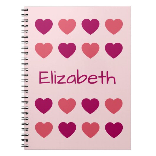 Carnet Motif de coeurs roses mignons Nom (Devant)