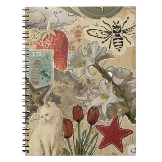 Carnet Motif de collage floral de chat – Conception artis (Devant)