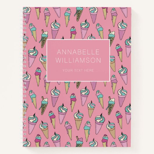 Carnet Motif de cône de glace rose (Devant)