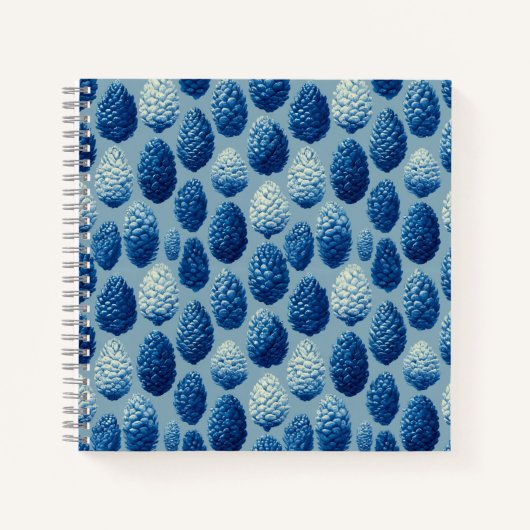 Carnet Motif de cône de pin d'hiver bleu (Devant)