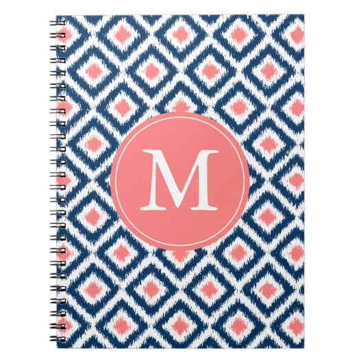 Carnet Motif de corail bleu décoré d'un monogramme d'Ikat (Devant)