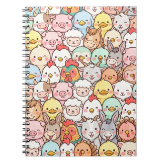 Carnet Motif de dessin animé d'animaux de ferme