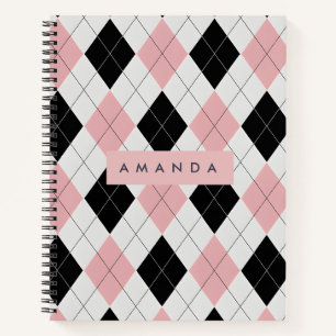 Carnet Motif de diamant rose et noir personnalisé