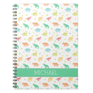 Carnet Motif de dinosaure bleu vert Nom personnalisé
