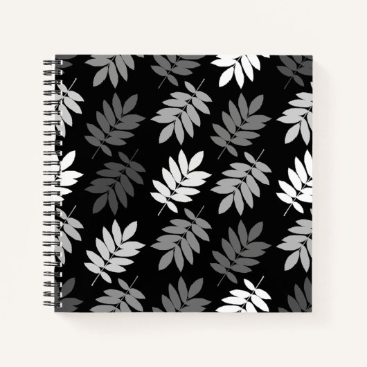 Carnet Motif de feuille aînée noir blanc gris (Devant)