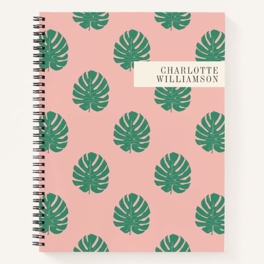 Carnet Motif de feuille de Monstera Tropical Rose et Vert (Devant)