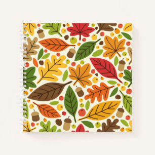 Carnet Motif de feuilles d'automne colorées et de glands