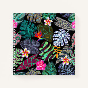 Carnet Motif de feuilles et de fleurs tropicales vibrante