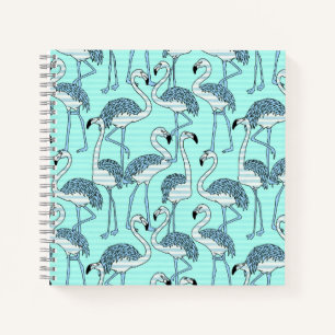 Carnet Motif de Flamants roses Turquoise rayé