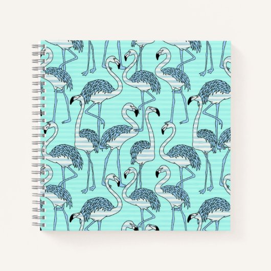 Carnet Motif de Flamants roses Turquoise rayé (Devant)