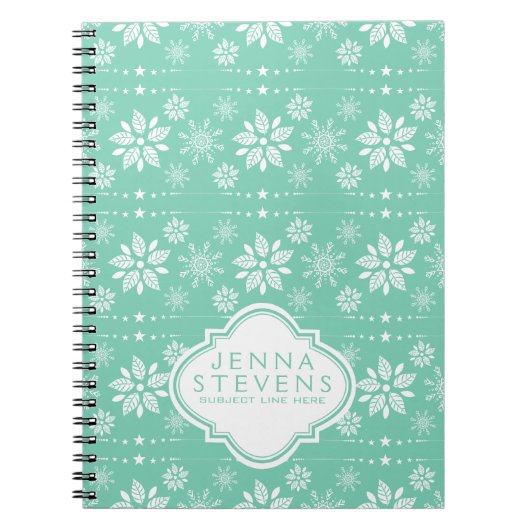 Carnet Motif De Flammes De Neige Blanches Et Turquoises (Devant)