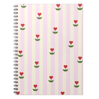 Carnet Motif de fleur de cœur doux – Rayures rose pâle