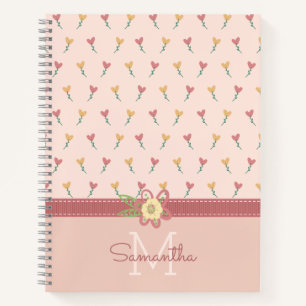 Carnet Motif de fleur de cœur pastel féminin & monogramme