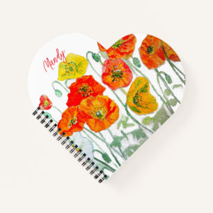 Carnet Motif de fleur de pavot rouge orange aquarelle