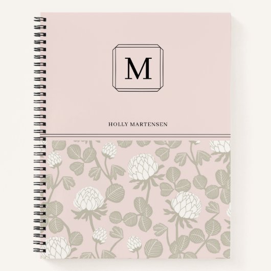 Carnet Motif de fleur élégant monogramme rose taupe blanc (Devant)
