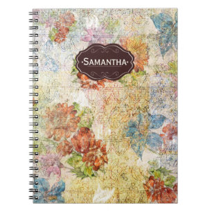 Carnet Motif de fleur en détresse personnalisé vintage