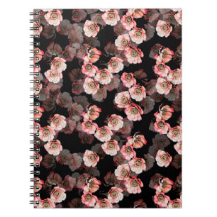 Carnet Motif de fleur sans soudure pivoine sur noir