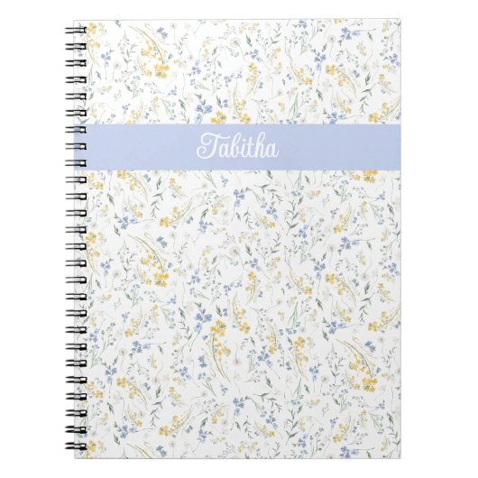 Carnet Motif de fleur sauvage bleue et jaune avec nom per (Devant)