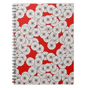 Carnet Motif de fleurs Art Déco - blanc sur rouge
