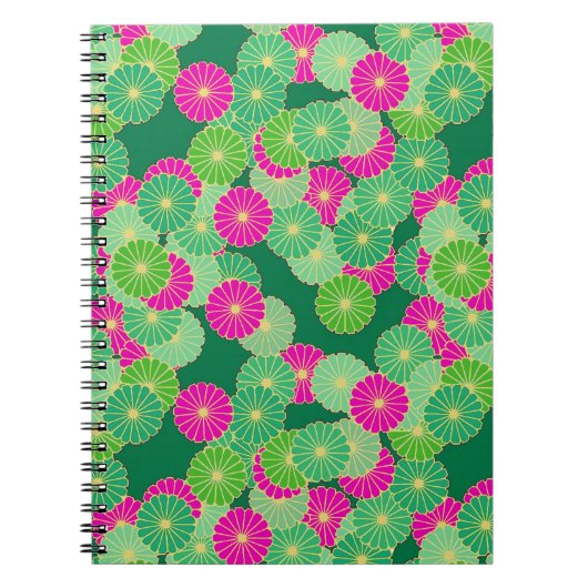 Carnet Motif de fleurs Art Déco - tons verts, fuchsia (Devant)