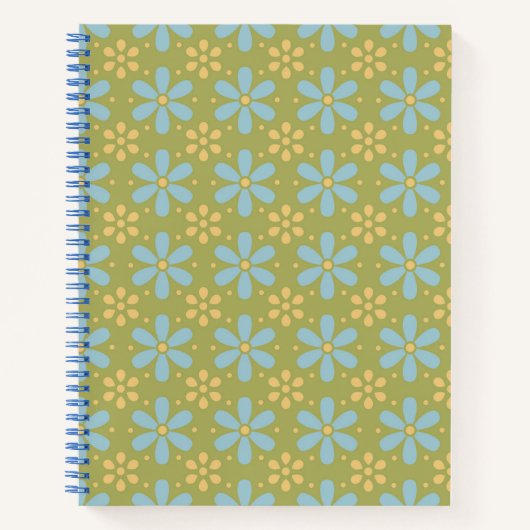 Carnet Motif de fleurs bleues et jaunes Abstraites rétros (Devant)