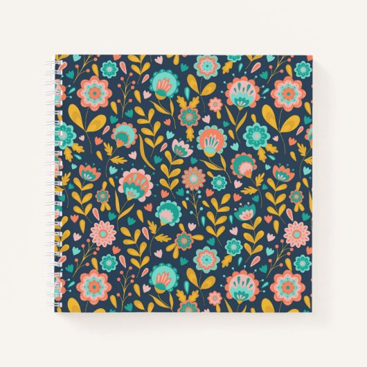 Carnet Motif de fleurs d'art populaire (Devant)