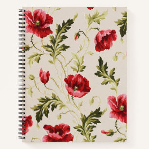 Carnet Motif de fleurs de coquelicots rouges vifs vintage